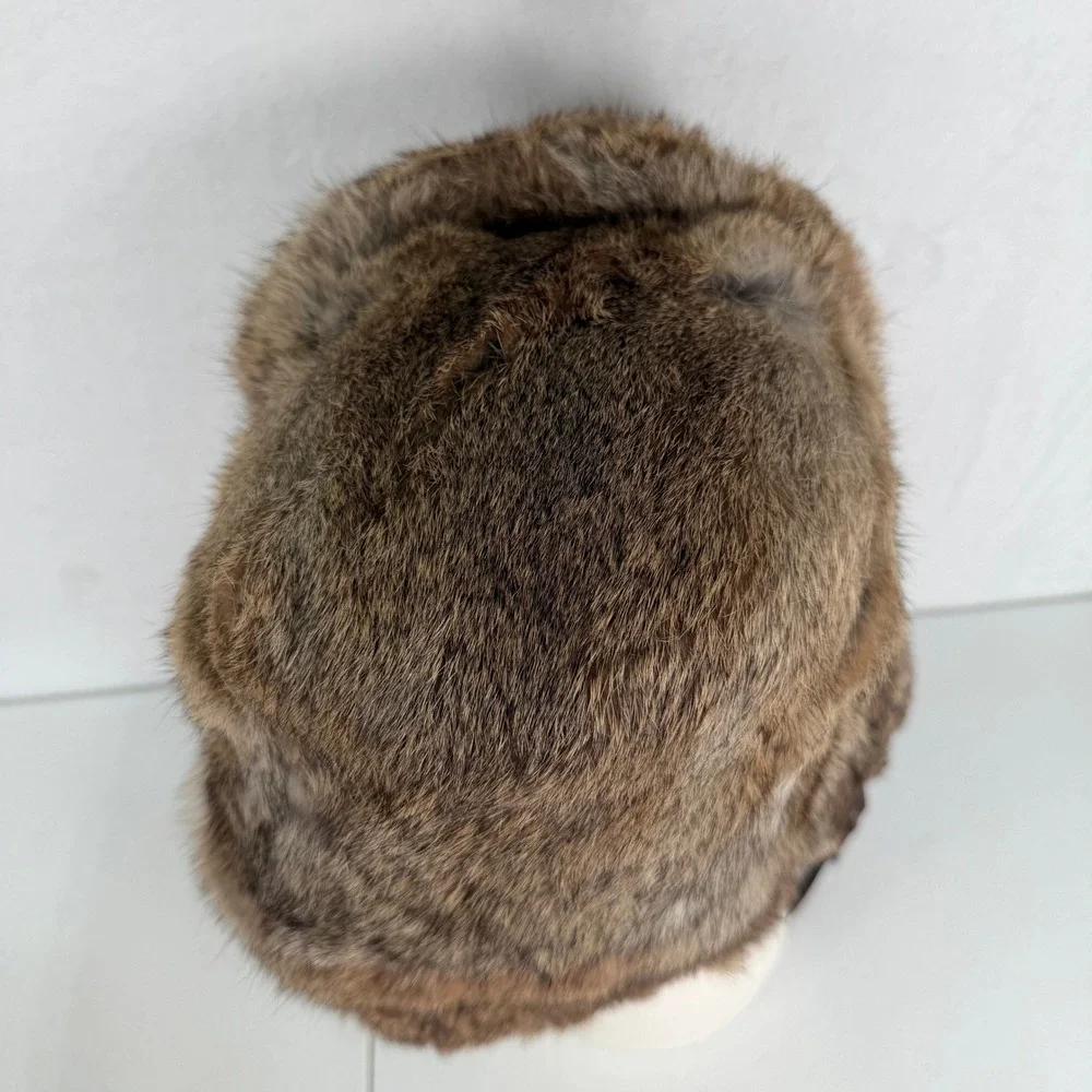 Vintage Trapper Hat Ushanka Real Rabbit Fur Ear Flaps Brown Gorpcore Aviator Hat